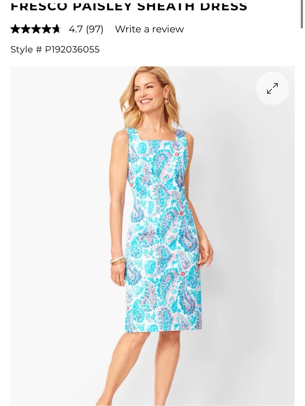 Talbots Fresco Paisley Sheath Dress in Aqua & Pink Size 2P